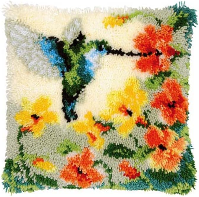 Beyond Your Thoughts DIY Latch Hook Kits Cute Hummingbird Pillow Cover Pattern Printed Crochet Needlework Crafts for Kids Adults and Beginners Family Decoration 16.5 * 16.5 in ZD743 - Image 2